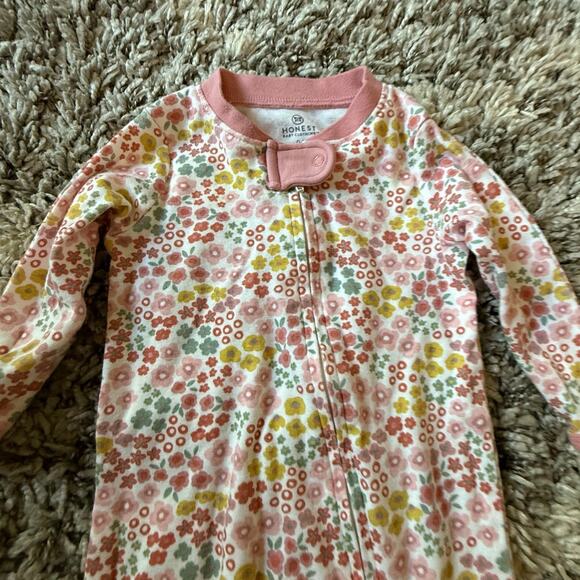 Honest Co. Pink Floral Baby Girl Zip Up Sleeper 0-3 Months - Picture 3 of 6